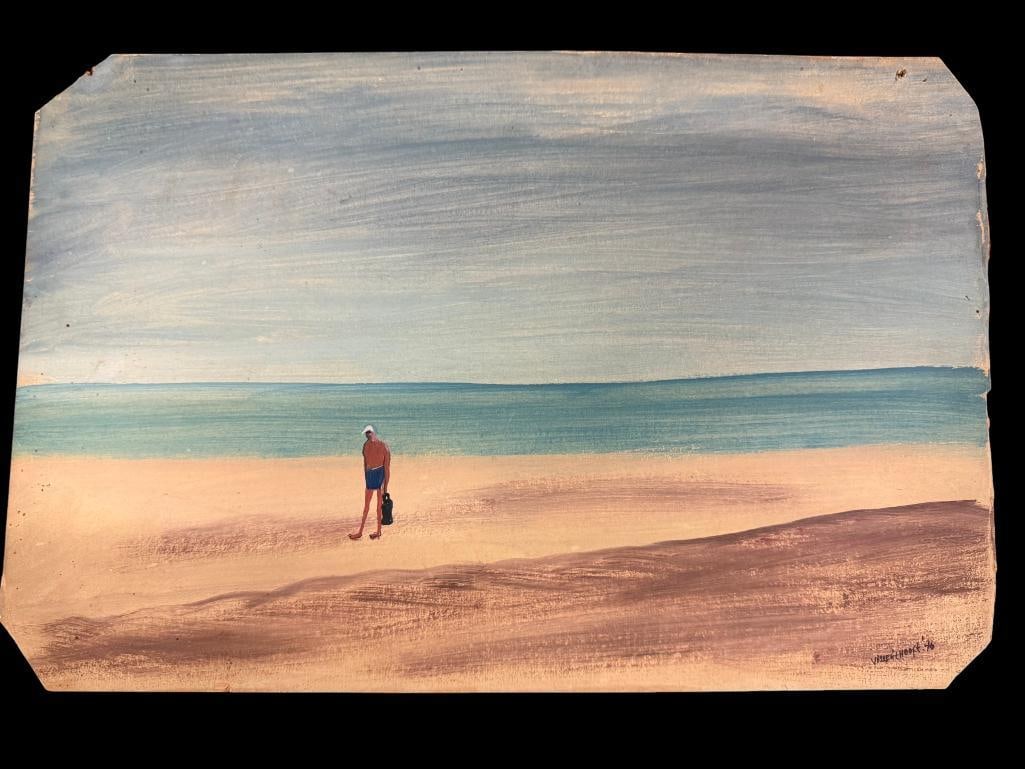 Martha Visser't Hooft signed painting: Martha Visser't Hooft 1946 (1906-1994) signed painting on board. "Coral Beach Bermuda" Approx. 15 x 10 inches.