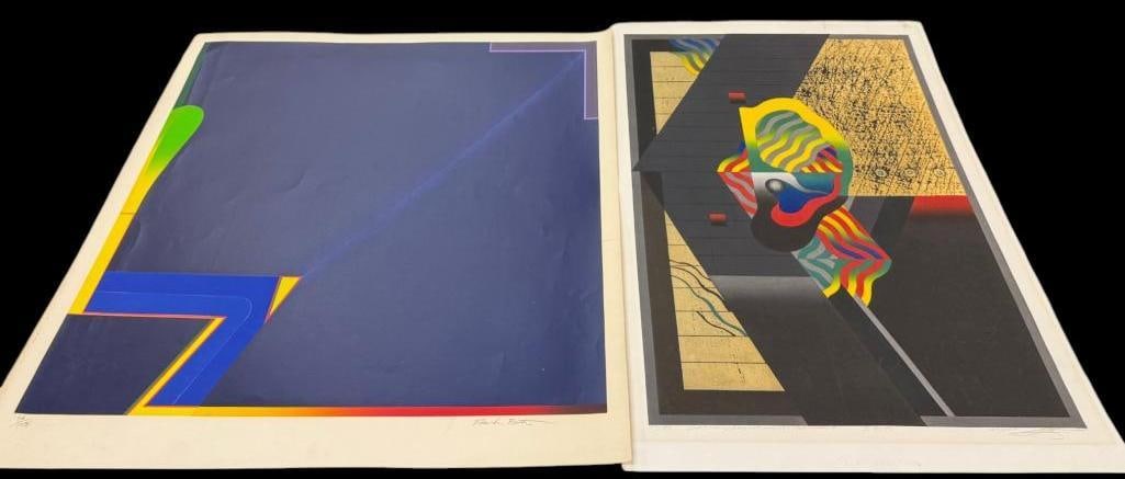 Akira Kurosaki and Frank Roth signed prints: Akira Kurosaki (1937-2019) signed Camouflaged World 5 number 24/50, approx. 35.5 x 24.5 inches. Frank Roth "Midnight Mission" signed print, number 53/125, approx. 33.5 x 32.5 inches. Unframed.