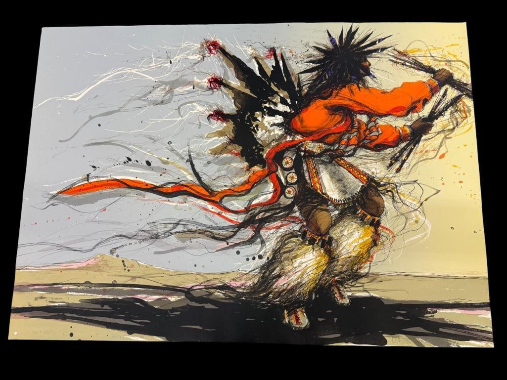 Larry Fodor Fancy Dancer numbered print: Larry Fodor Fancy Dancer #1, signed and numbered print. Numbered 20/103. Approx. 33 x 23.5 inches. Unframed.