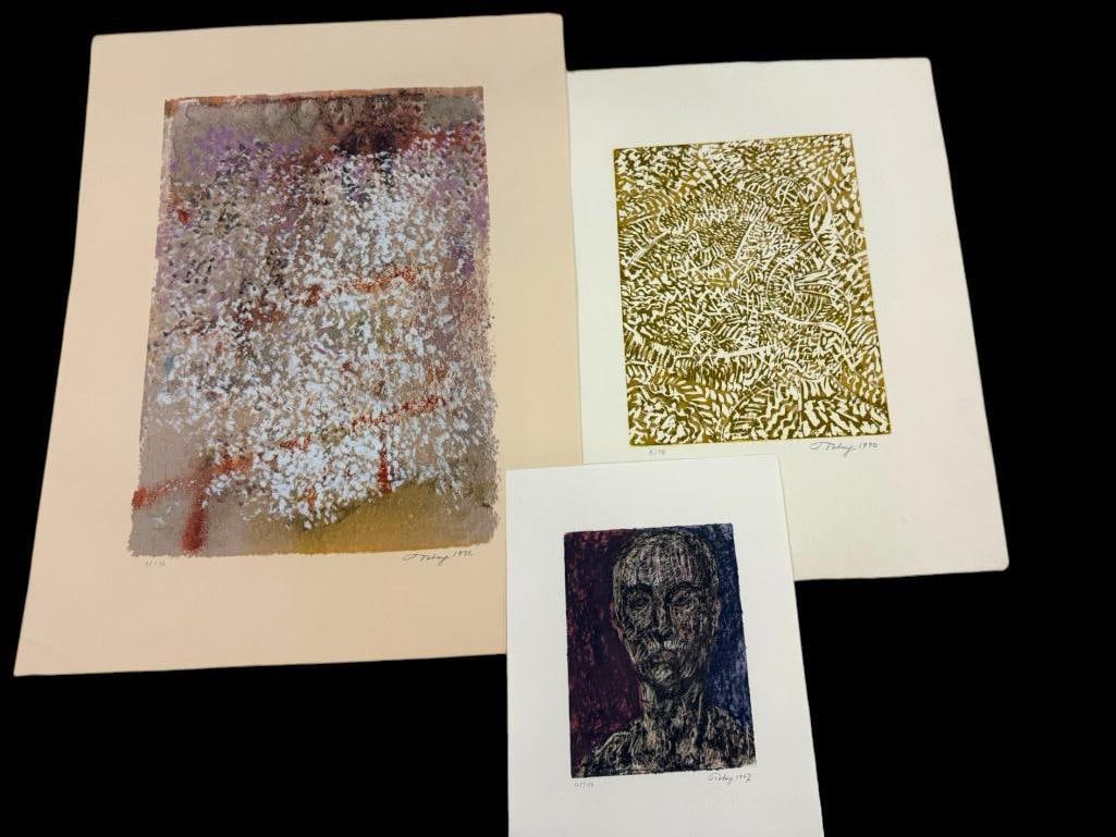 3 Mark Tobey signed and numbered prints: 3 Mark Tobey (1890-1976) signed and numbered prints. "Head" 45/150, approx. 13 x 10 inches. "After the Harvest" (from transitions) 5/75, approx. 21 x 17 inches. "Blossoming Moments" 93/96, approx. 26