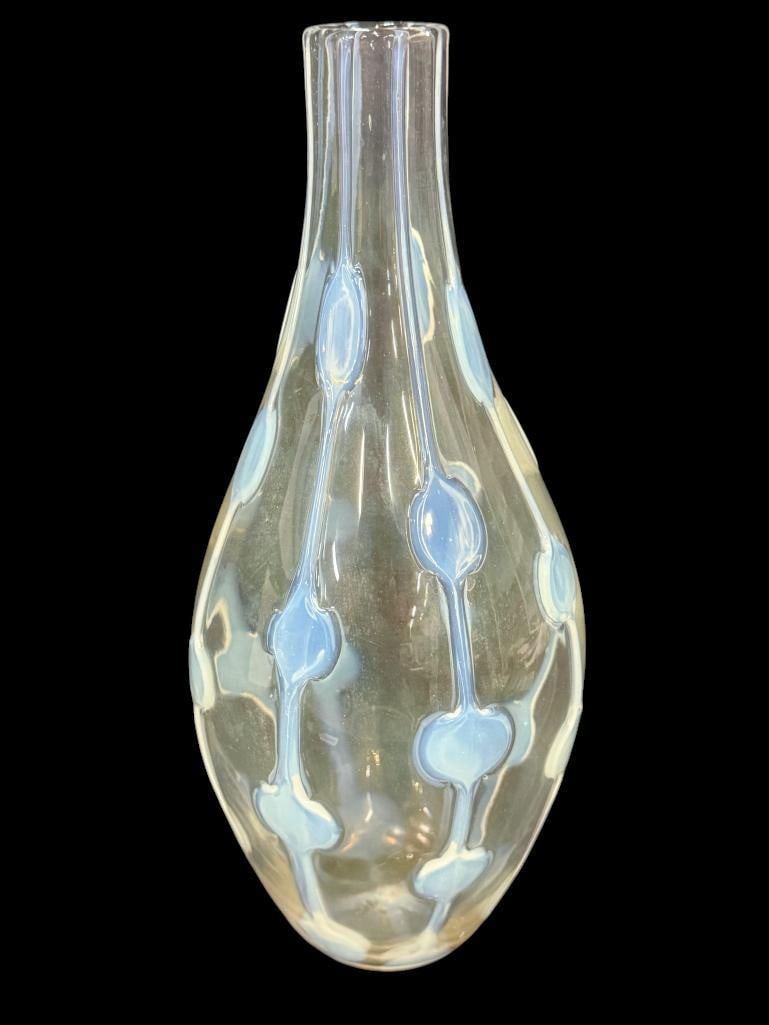 Murano Opalino a Fiamma Vase: Murano Opalino a Fiamma Vase. Possibly by Barovier & Toso. c. 1957. Approx. 16 x 7 x 7 inches.