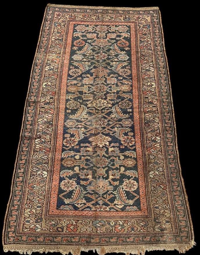 Antique Persian rug: Antique Persian rug, Hamadan Family. Approx. 77 x 43 inches.