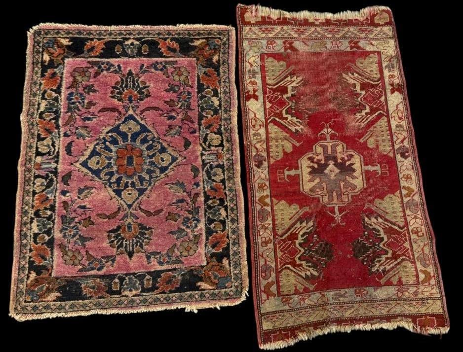2 Antique Oriental Rugs: 2 Antique Oriental Rugs. Approx. 41 x 21 and 34 x 25 inches.