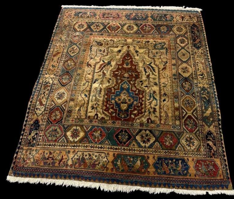 Handmade Oriental rug: Rare square size very finely woven Handmade Oriental rug. Approx. 75 x 63 inches.