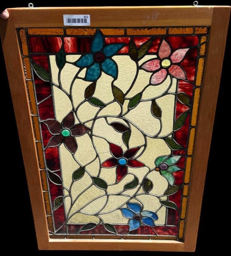 Leaded Glass Window with Flowers and Jewels (1 of 6)