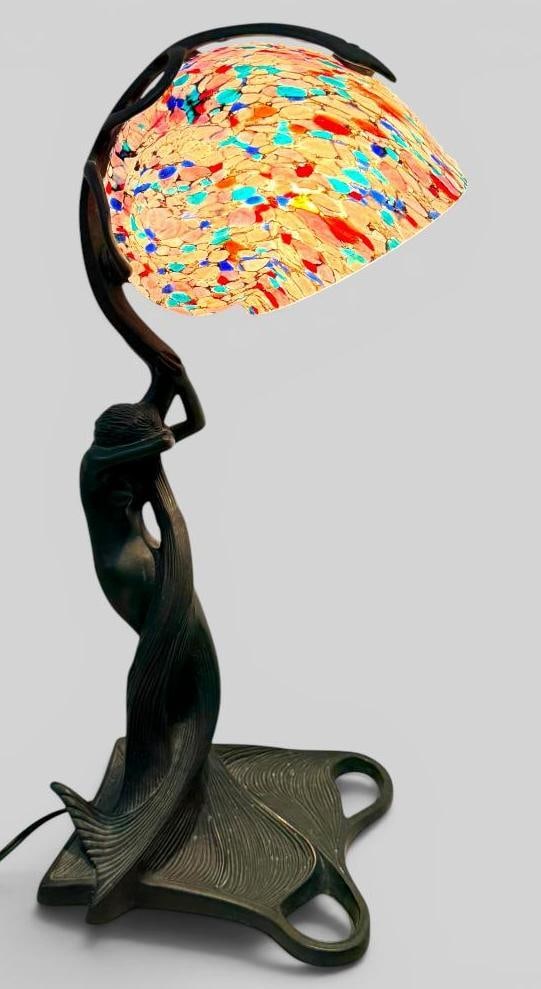 Mermaid Lamp with End of Day Shell Shade: Mermaid Lamp with End of Day Shell Shade. Approx. 17 x 9 x 8 inches.
