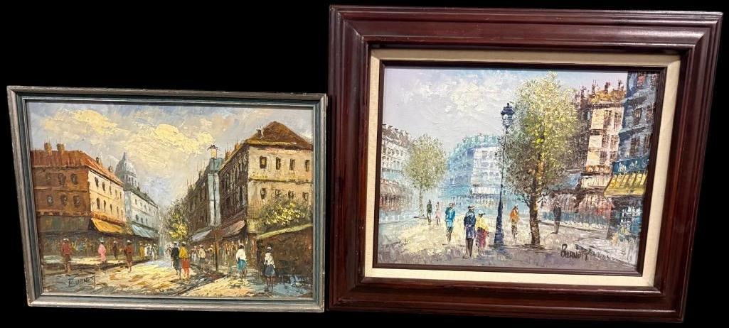 2 Caroline Burnett signed oil on canvas: 2 Caroline Burnett signed oil on canvas of street scenes. Smaller frame approx. 18 x 13 inches. Larger approx. 15.5 x 11.5. Frame approx. 22 x 18 inches.