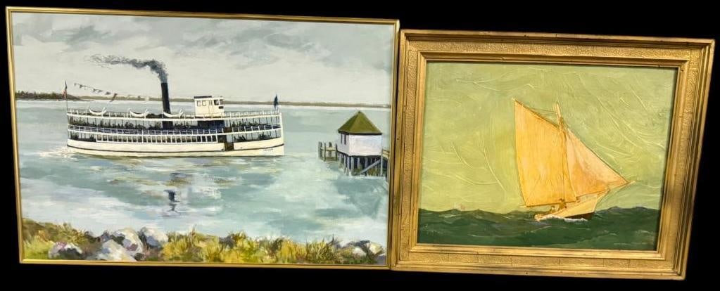 2 Nautical Ships oil on board paintings: 2 Nautical Ships oil on board paintings. Smaller approx. 19.5 x 15.5 inches. Larger approx. 24 x 16 inches.