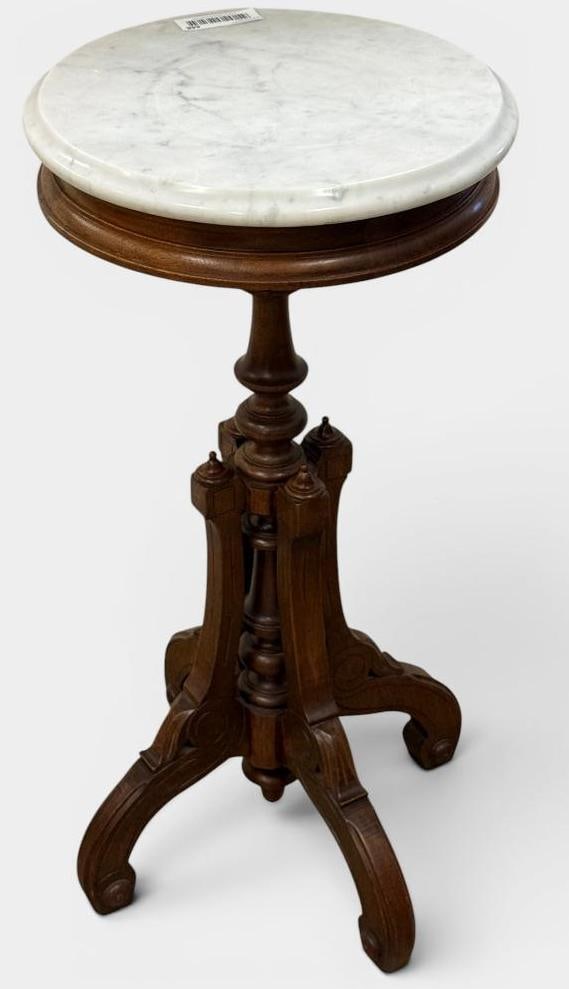 Antique Walnut and Marble stand: Antique Walnut and Marble stand. Approx. 29 x 14 x 14 inches.
