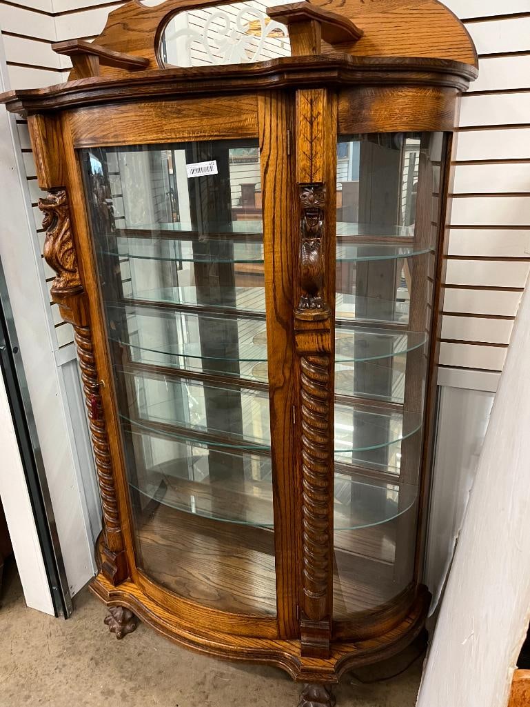 Oak Bow Front China Cabinet - 2
