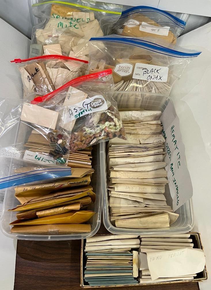 Large Mixed Lot of Synthetic Stones for Jewelry: Large Mixed Lot of Synthetic Stones for Jewelry. Including Peridot, Hematite, Emerald, Blue sapphire and more. In various shapes and sizes. .