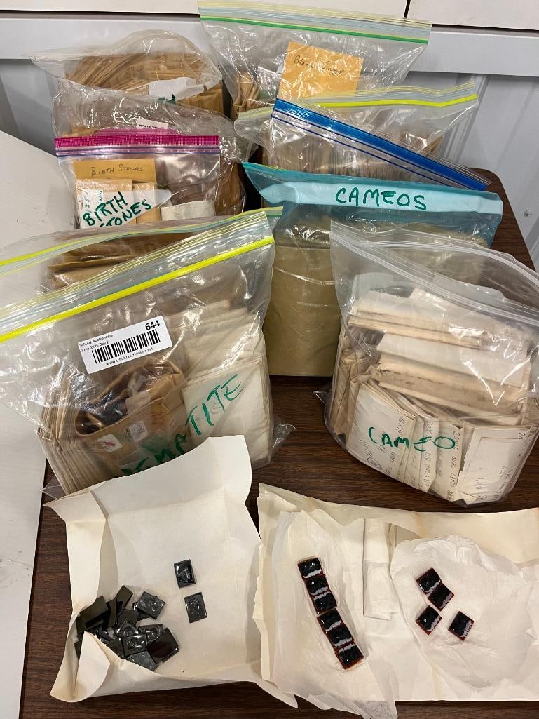 Large Mixed Lot of Synthetic Stones for Jewelry: Large Mixed Lot of Synthetic Stones for Jewelry. Including Hematite, birthstones, cameos, black onyx and more. In various shapes and sizes..
