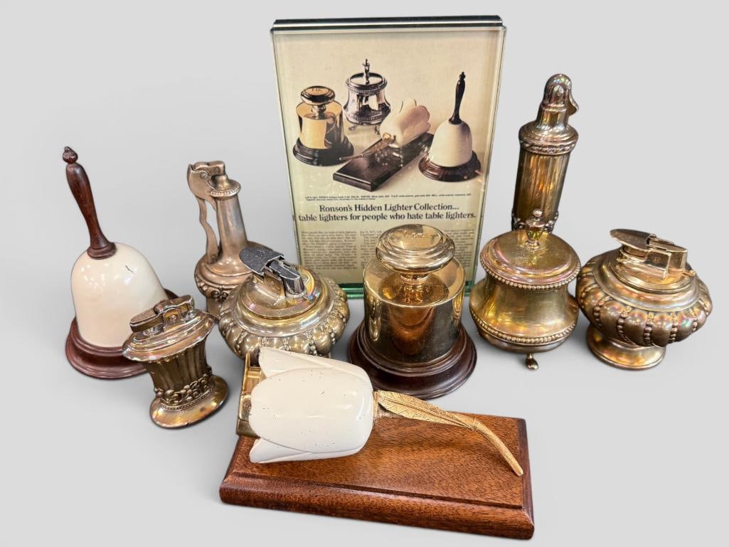 9 Ronson Table Lighters: 9 Ronson Table Lighters. Several "Hidden Lighters" 10 pieces total.