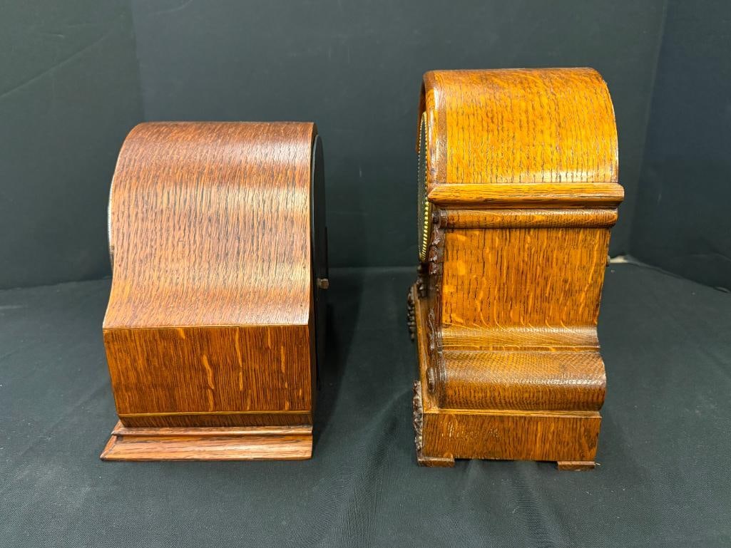 2 Oak Mantle Clocks - 3