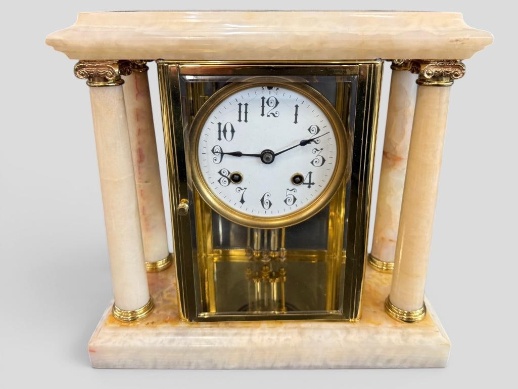 Marble Mantel Clock: Marble Mantel Clock. Approx. 10.5 x 10 x 5 inches.