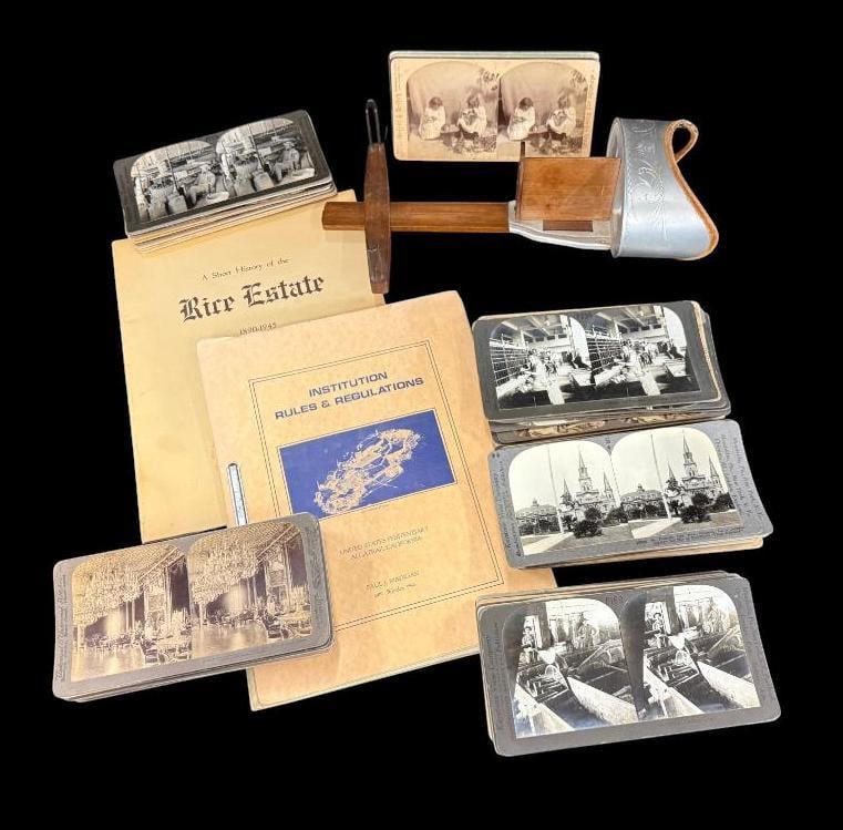 Stereoviews, Alcatraz Rules and more: Stereoviews, Alcatraz Rules and Regulations, History of the Rice Estate. Stereoviews by Griffith & Griffith, Keystone, Underwood and more. Approx. 95 pieces.