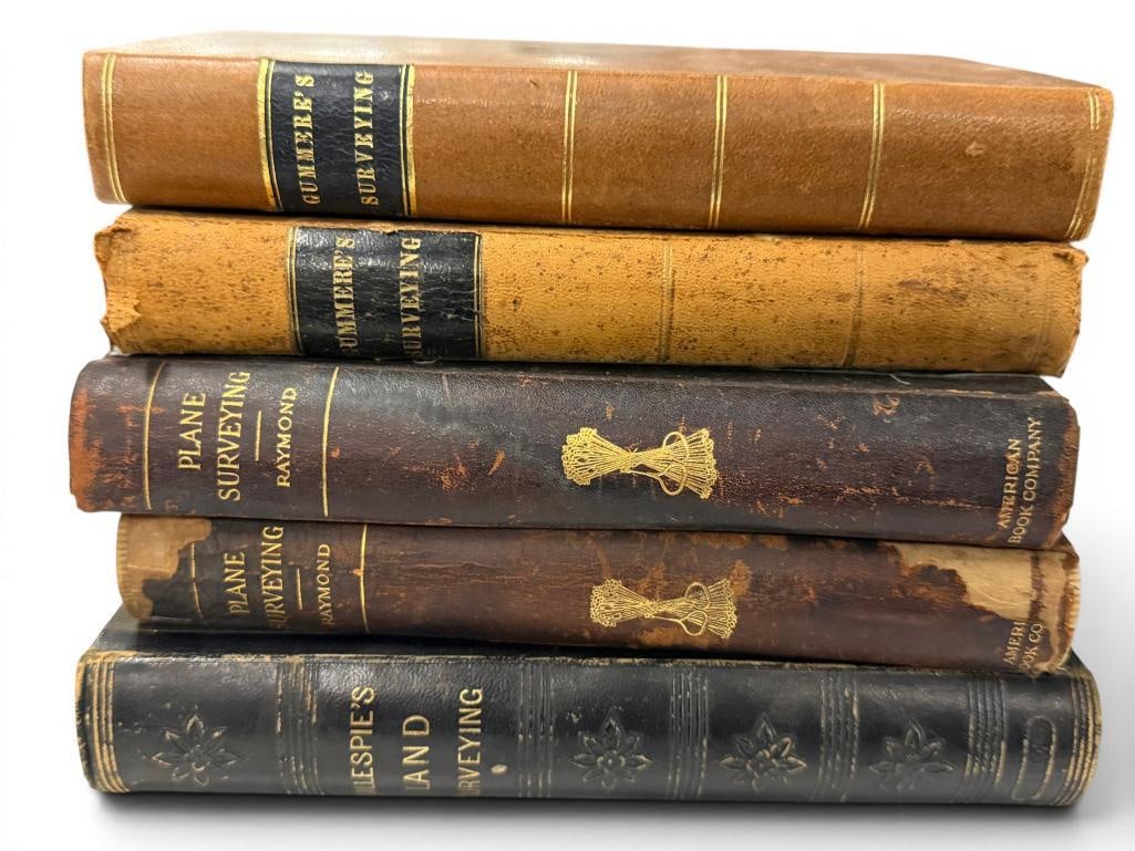 5 19th Century Surveying Books: 5 19th Century Surveying Books. Including Gillespies Land Surveying 1871, 1896 Plane Surveying by Raymond and Gummeres Surveying 1853.