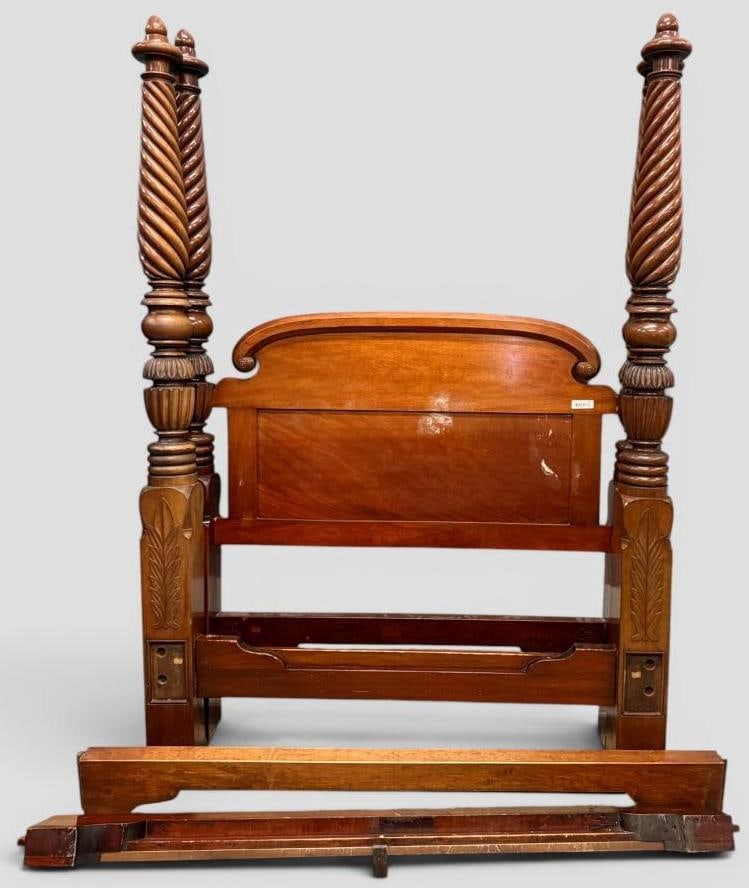 Mahogany 4 Poster Bed: Early 19th century Mahogany 4 Poster Bed. Includes headboard, footboard and side rails. Headboard approx. 86 x 62 inches.