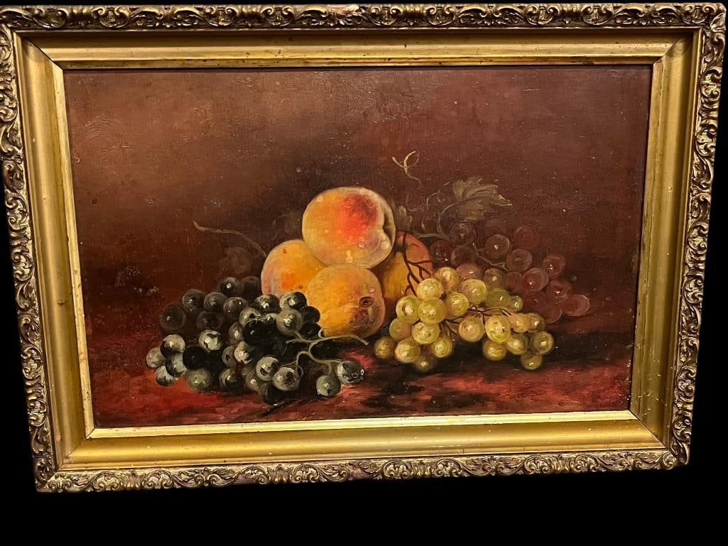 Oil on board Still Life: Oil on board Still Life of Fruit. Unsigned. Frame approx. 21.5 x 15 inches.