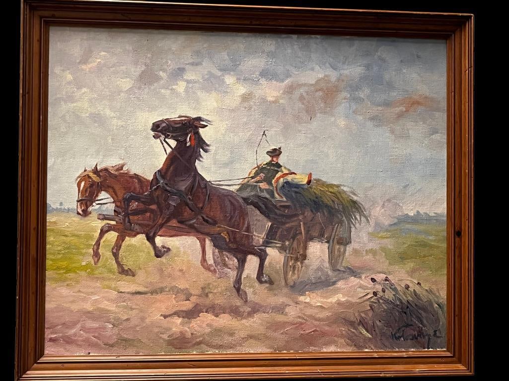 Kamillo Kolozsvary signed oil on canvas: Kamillo Kolozsvary (1936-2008) signed oil on canvas. Approx. 29 x 23.5 inches. Frame approx. 33 x 27 inches.