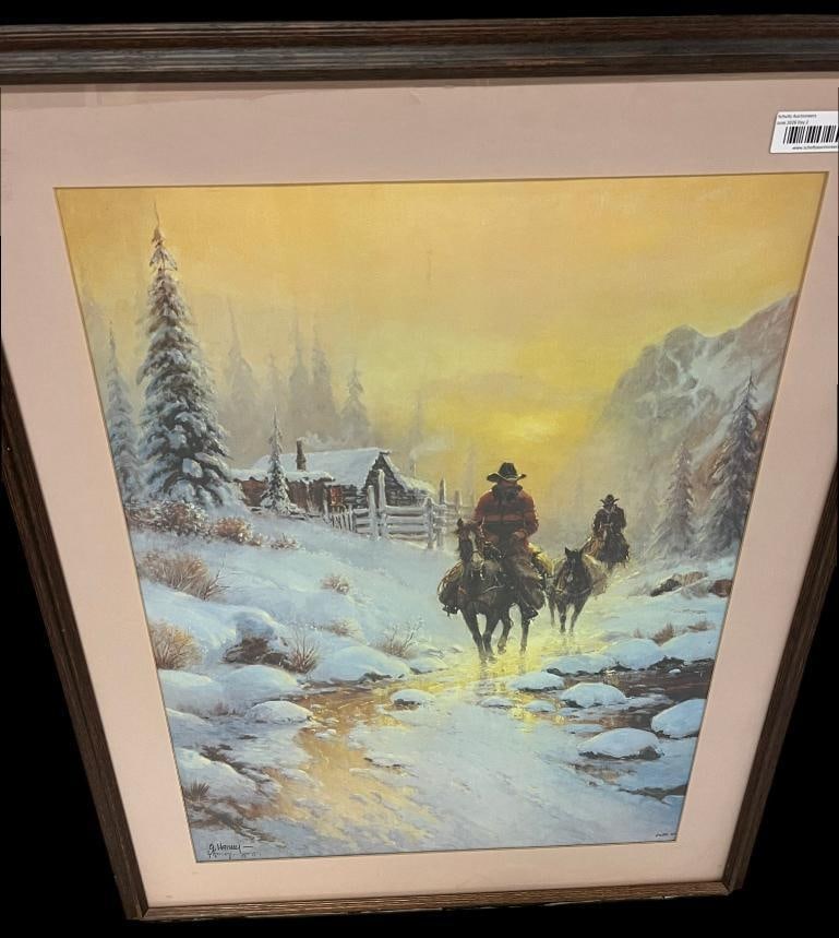G. Harvey signed and numbered lithograph: Gerald Harvey Jones (1933-2017) signed and numbered lithograph. "When Snow melts into music" marked 20/50 AP, artists proof. Frame approx. 35.5 x 28 inches.