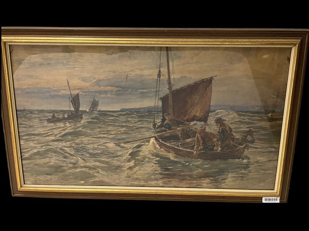 Alex Ballingall signed watercolor: Alex Ballingall signed watercolor. c. 1912. Approx. 38 x 21 inches. Frame approx. 43 x 26 inches.