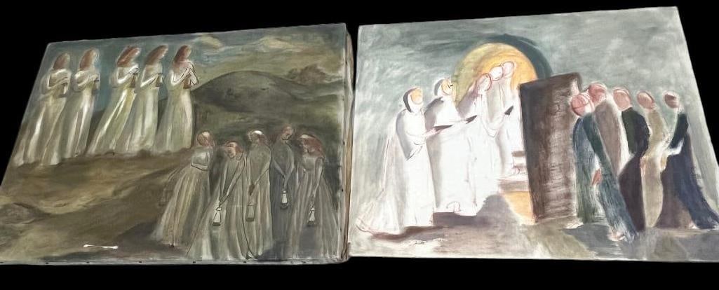 2 Bernice Perry Sutton paintings: 2 Bernice Perry Sutton (1908-1977) paintings, unsigned. Oil on board approx. 20 x 16 inches. Oil on canvas approx. 22 x 16 inches.