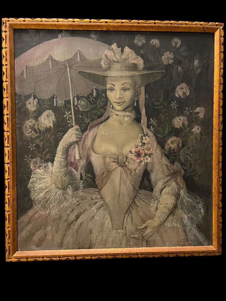 Motley Montgomery signed oil on wood panel: Motley Montgomery signed oil on wood panel, painting of stage actress Ulla Sallert. 25.5 x 23 inches. Frame approx. 29 x 27 inches.