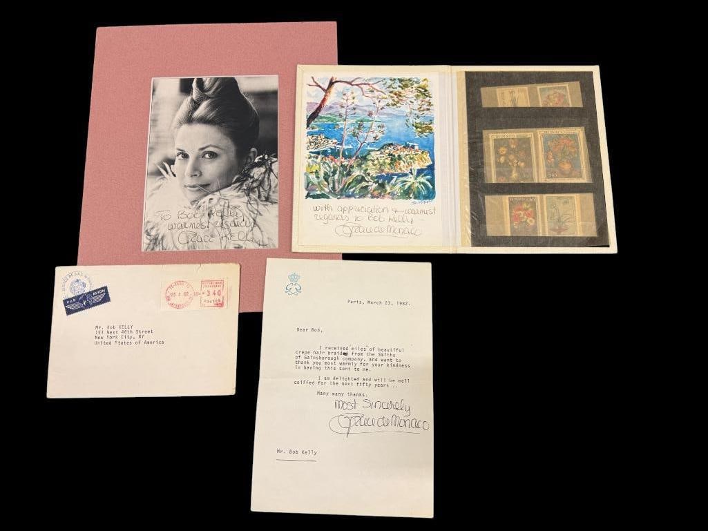 Grace Kelly de Monaco autographs and more: Grace Kelly, Grace de Monaco autographs and more. Communications to Bob Kelly, renowned make up artist. 4 pieces.