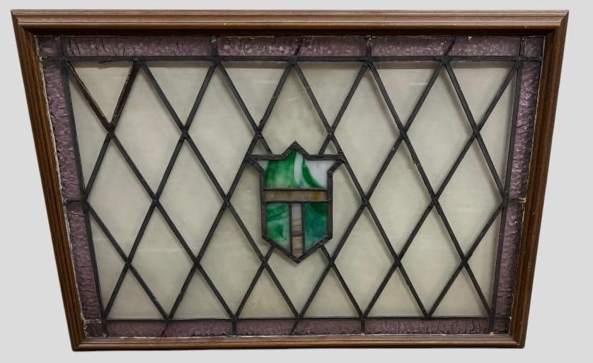 Framed Leaded Glass Window: Framed Leaded Glass Window. Approx. 32.5 x 22.5 inches.