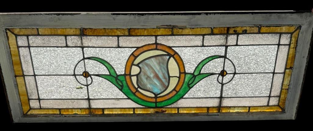 Fabulous Leaded Glass Window: Fabulous Leaded Glass Window. Frame Approx. 52 x 19.5 inches.