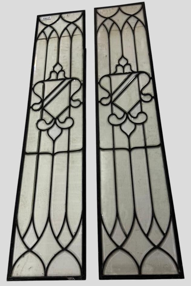 2 Leaded Beveled Glass Windows: 2 Leaded Beveled Glass Windows. Approx. 68 x 14 inches.