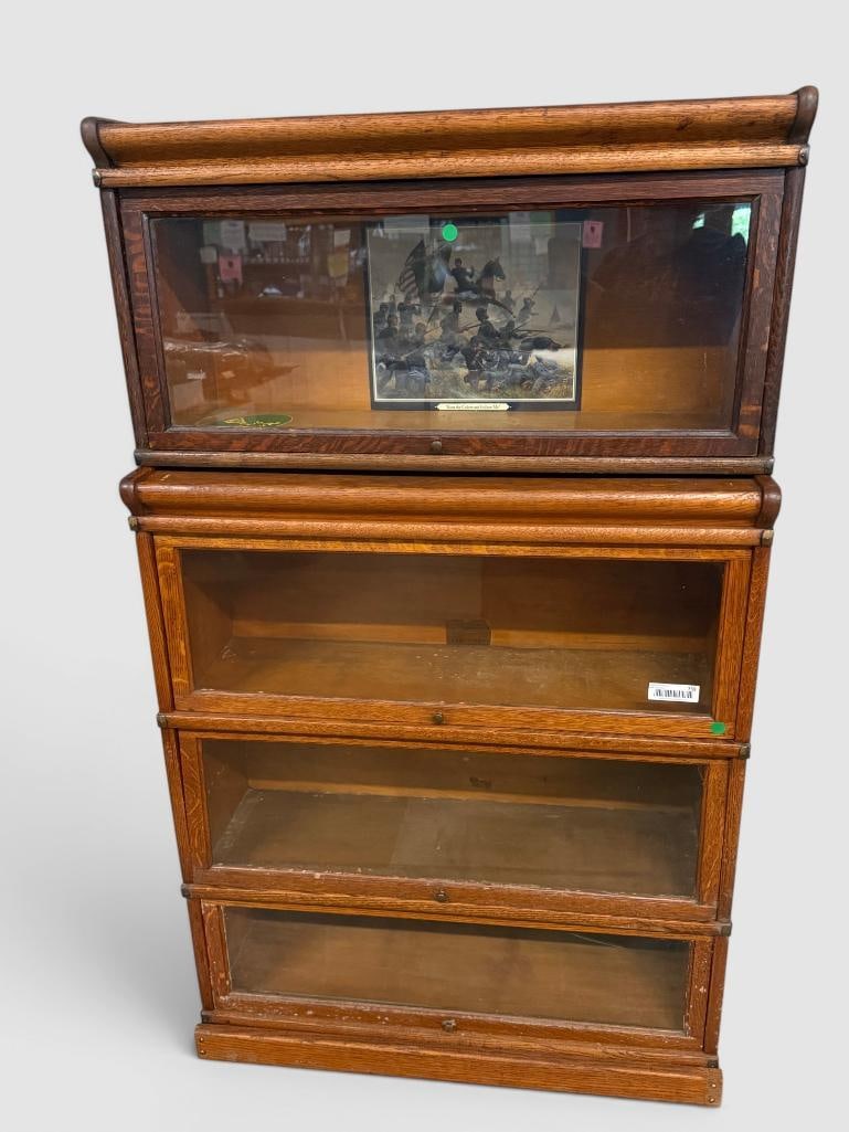 3 Stack Barrister Bookcase and more: 3 Stack Globe Wernicke Barrister Bookcase. Top piece is an extra Macey stack.. Base is homemade. Approx. 58 x 34 x 12 inches.