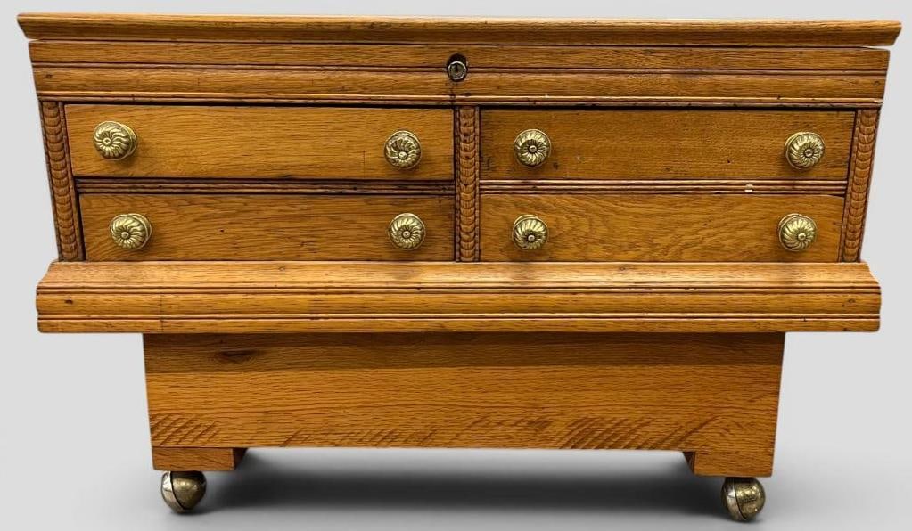 Oak 4 Drawer Spool Cabinet (1 of 4)