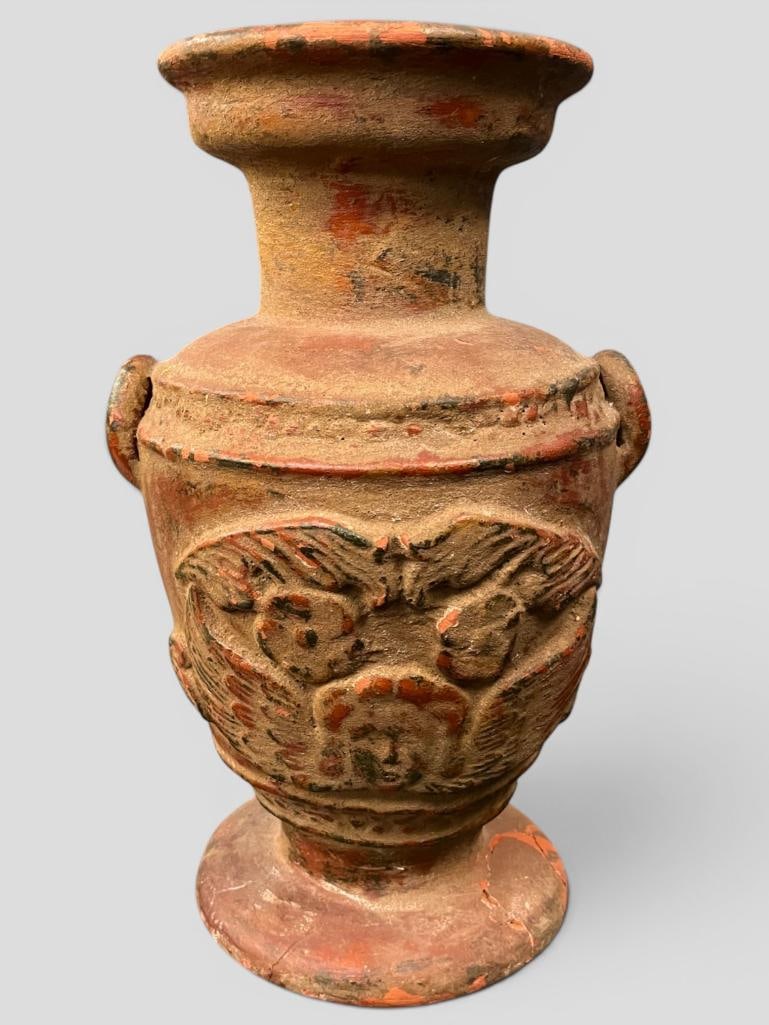 Antique Terracotta Urn: Antique Terracotta Urn. Approx. 18 x 11 x 11 inches.