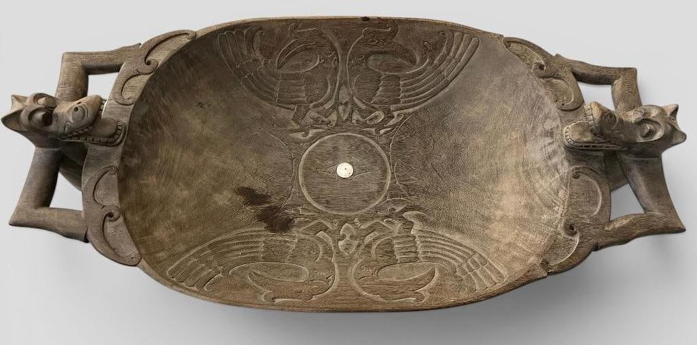 Dayak Chieftains Large Ironwood Bowl with Aso figures: Dayak Chieftains Large Ironwood Bowl with Aso figures. Approx. 43 x 22 x 13 inches.