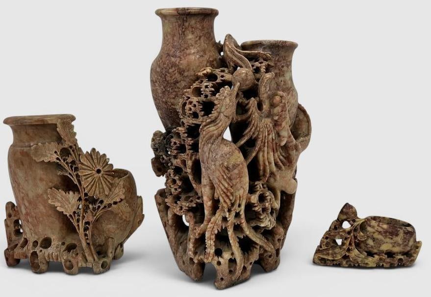 3 Chinese Carved Soapstone pieces (1 of 11)