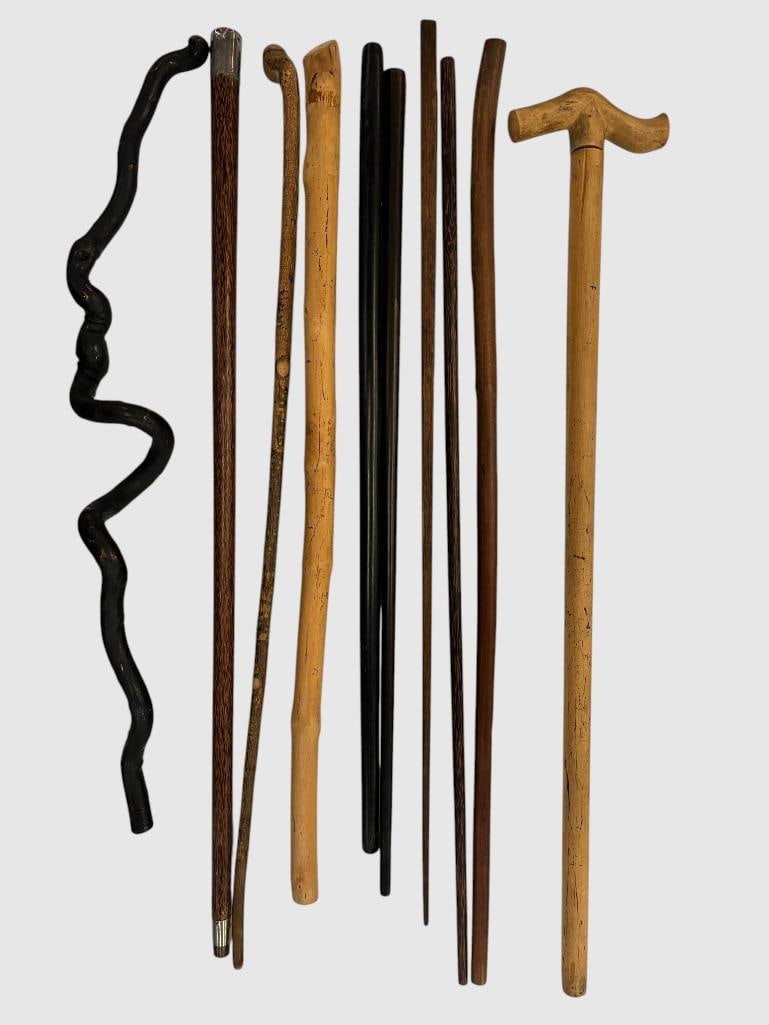 10 Antique Walking Sticks: 10 Antique Walking Sticks. Largest approx. 36 inches.