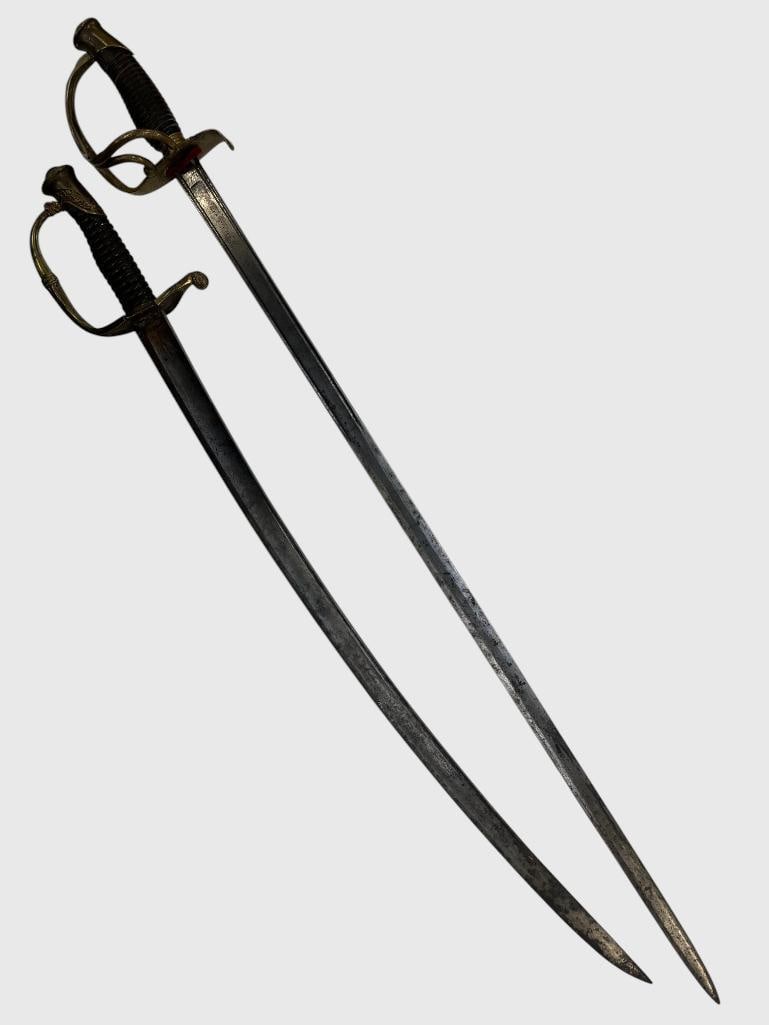 Cavalry Sabre and Sword: Cavalry Sabre and Sword. 2 pieces. Sword approx. 41 inches long.
