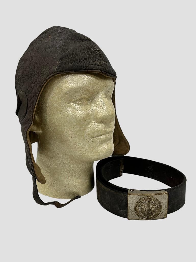 WW2 leather helmet and Hitler Youth Belt: WW2 leather helmet and Hitler Youth Belt with buckle. 2 pieces.