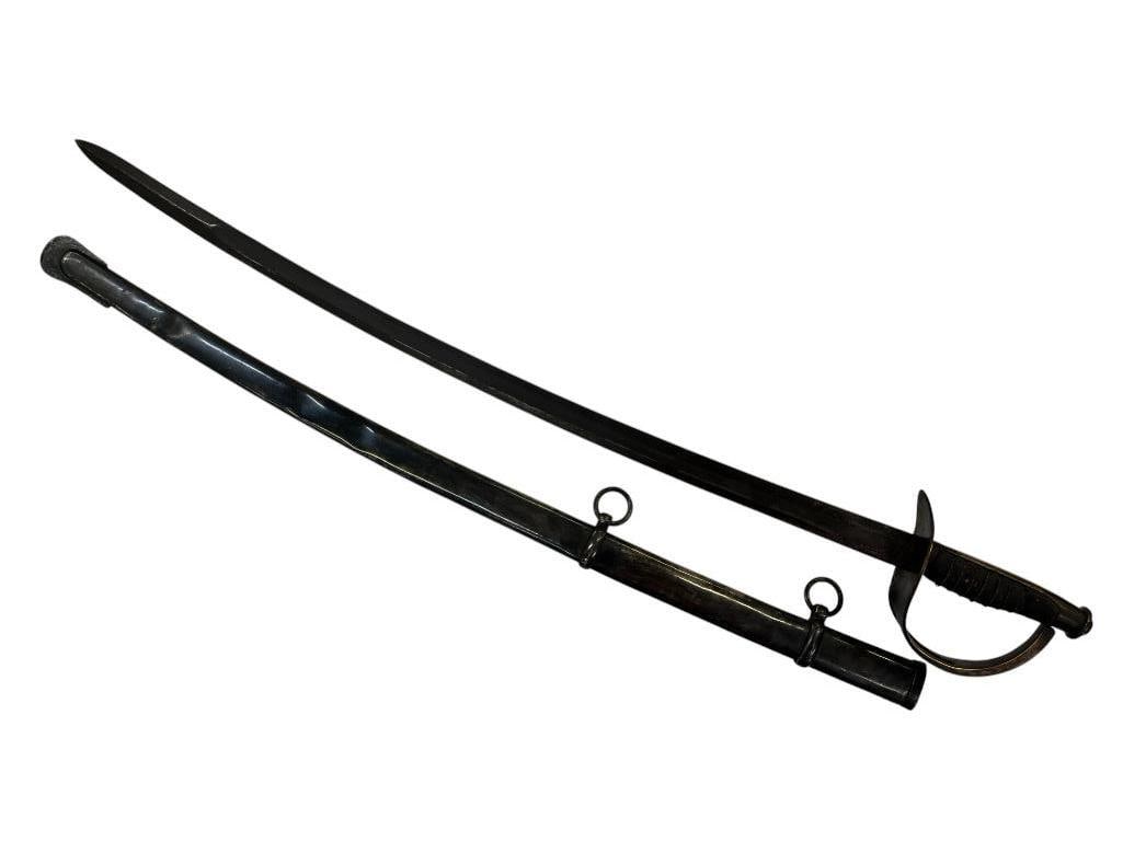 Named Artillery Officers Sword: Named Artillery Officers Sword by Rotherwood Iron Works (Tenn). Top strap is marked Lt. W.T. ALA 1864. Blade is stamped CS 1862. Includes research. Sword in scabbard approx. 40 x 5 x 5 inches.