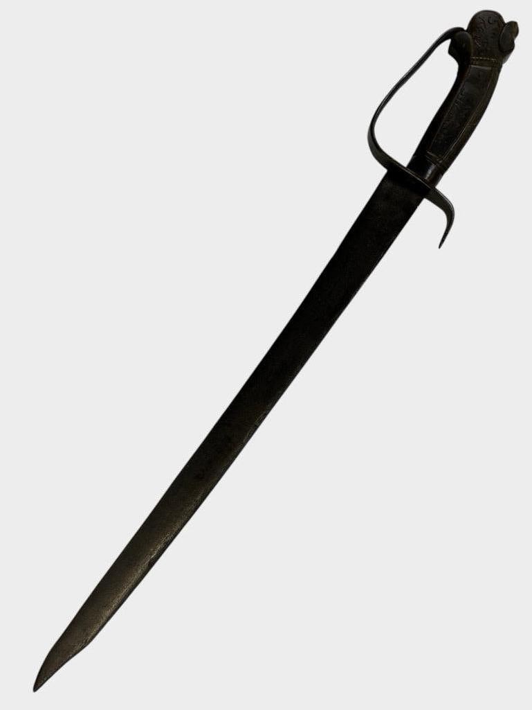 Large Named Bowie Knife: Large Named Bowie Knife. Knife is marked Benjamin Simpson 5th Texas with Conquer or Die motto. Includes research. Knife approx. 23 x 4 x 1 inches.