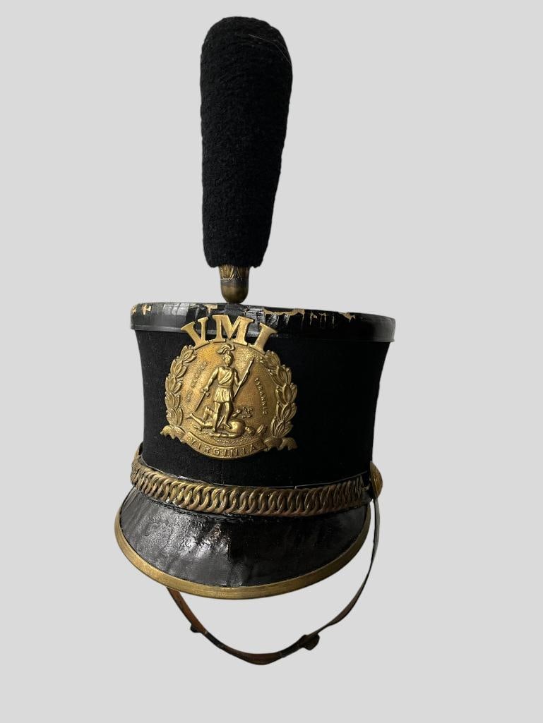 VMI Cadet Shako Cap: Virginia Military Institute Cadet Shako Cap. Approx. 13 x 8 x 10 inches.