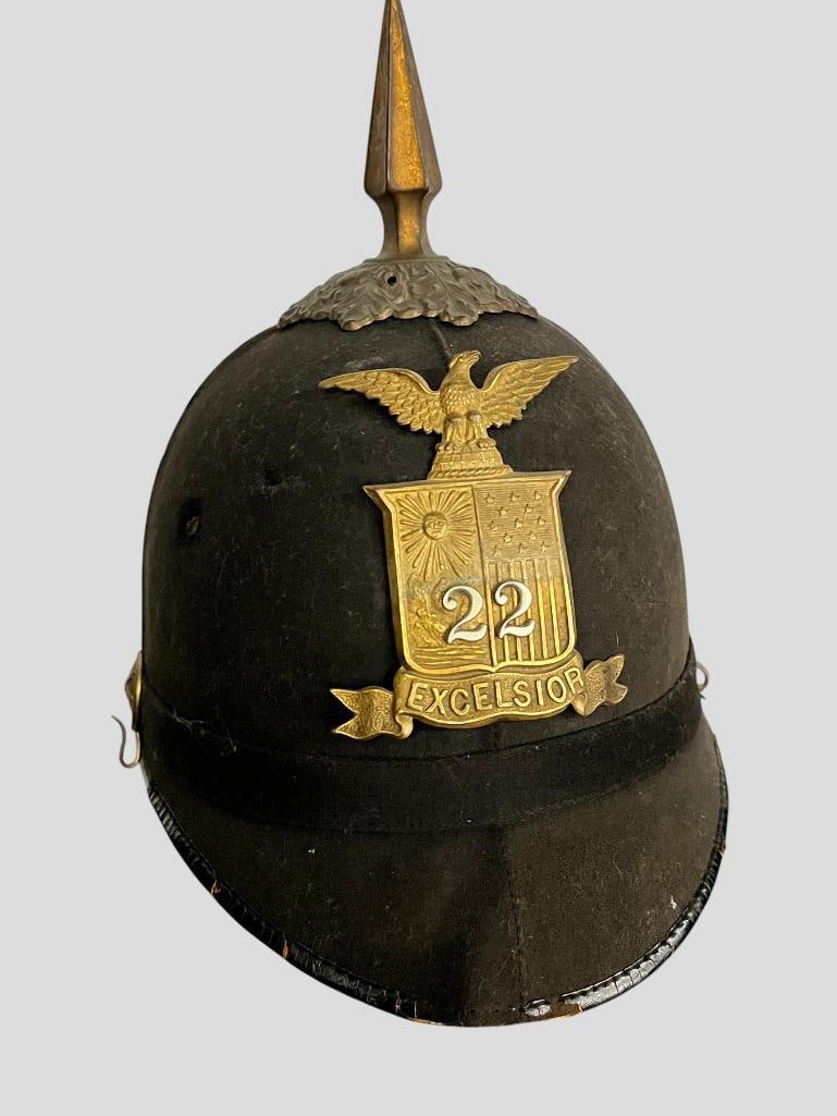 Named 22nd NY Shako: Named 22nd NY Excelsior Regiment Pickelhaube Shako. A.S.B. initials are inside helmet. Asa Bird Gardiner research included.