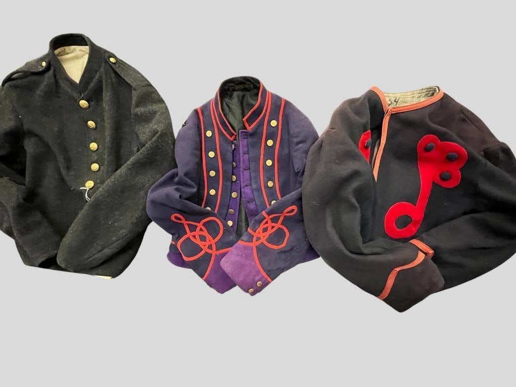 3 Uniform Coats: 3 Uniform Coats. Black wool has Virginia buttons.