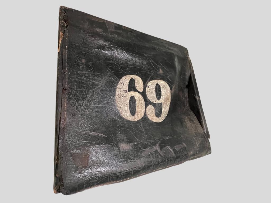 Named Irish Brigade Knapsack: Named Irish Brigade Knapsack with large white 69 numbers. Initials and Co. A are on top wood frame inside. Thomas Horan. Approx. 14 x 15 x 4 inches.