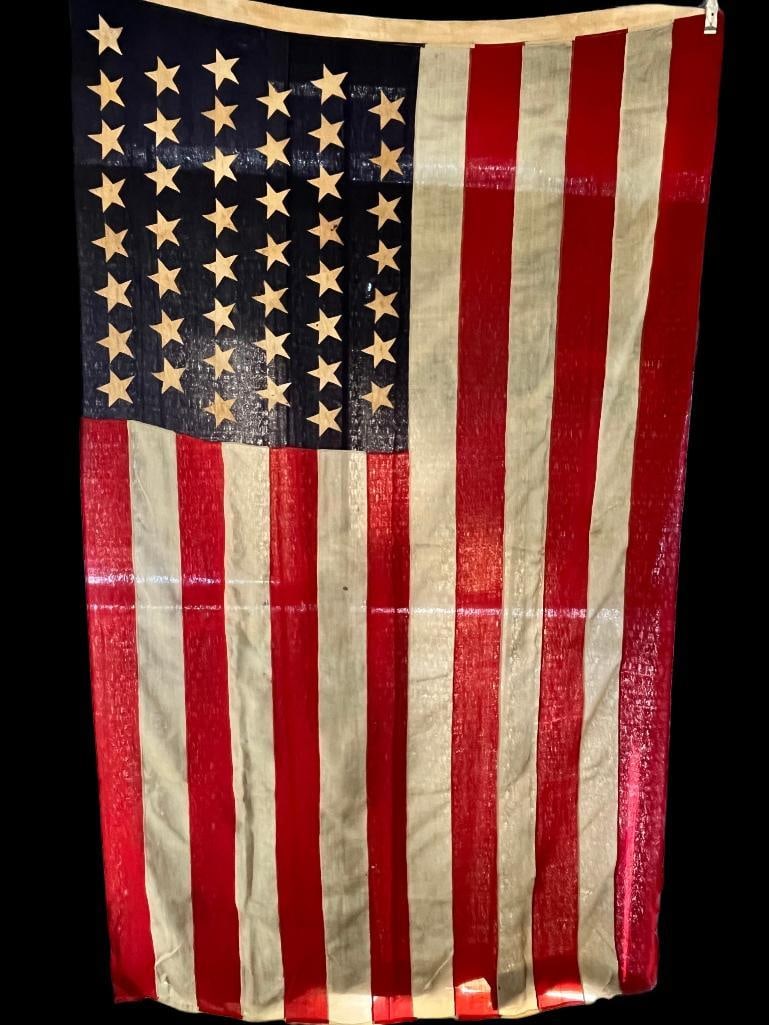 45 Star U.S. Flag: 45 Star U.S. Flag. Multi piece wool. Approx. 93 x 57 inches.