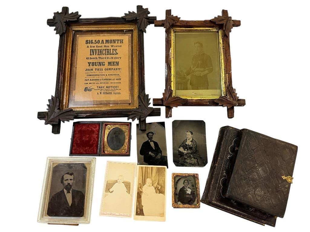 Recruiting flyer and 13 early images: Recruiting flyer and 13 early images. Large CDV album is empty.