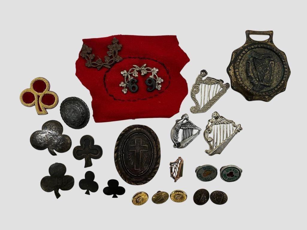Irish Brigade Pins, Buttons and more: Irish Brigade Pins, Buttons and more. Approx. 20 pieces.