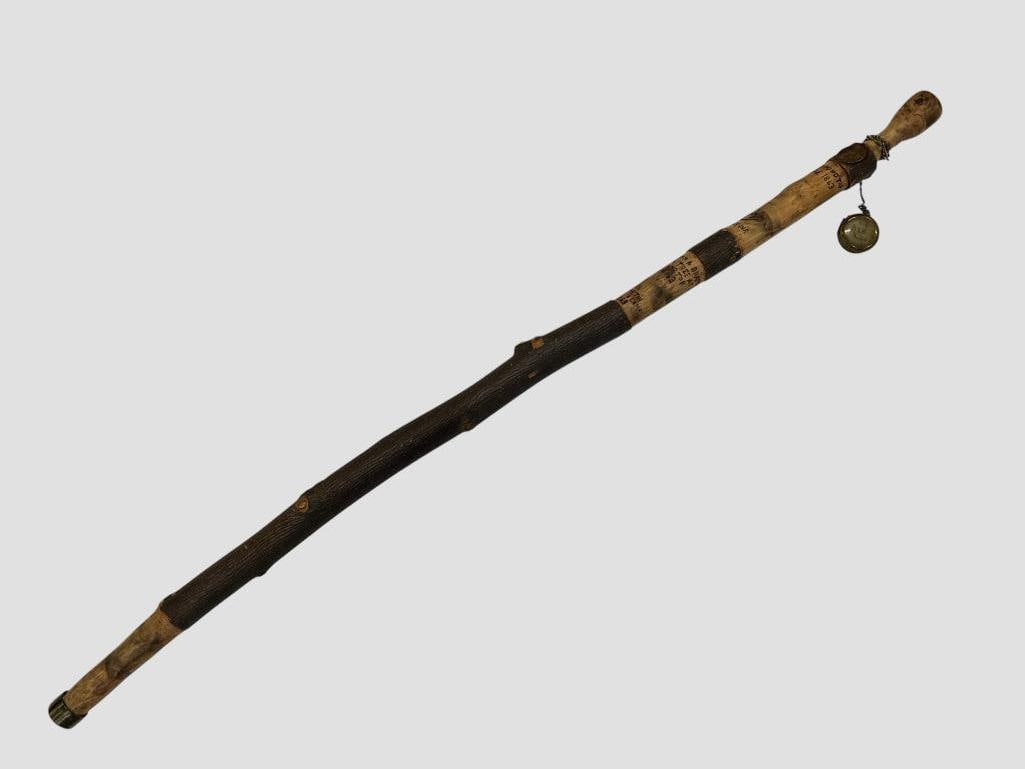 Named carved walking stick: Named carved walking stick. William Martin G Co. NY 140th Infantry carved stick gifted to Sgt. W. Becker 13th N.Y.V. Rochester NY. Includes Sgt. Beckers engraved compass and research. Stick approx.